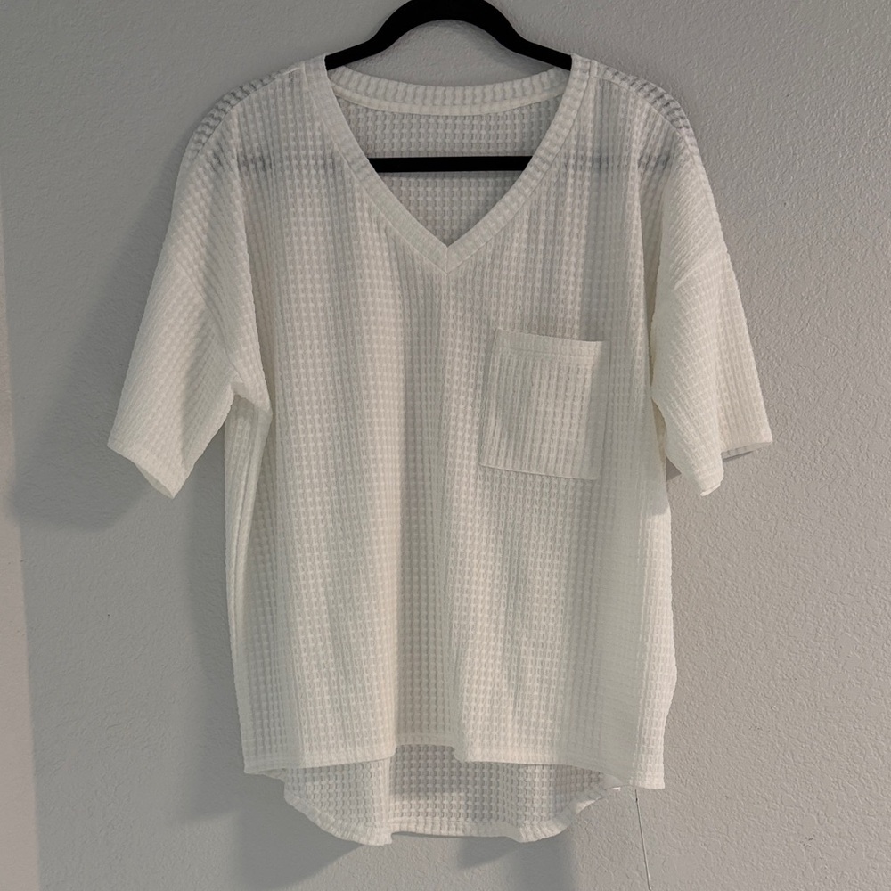Cupshe White Textured V-Neck Top